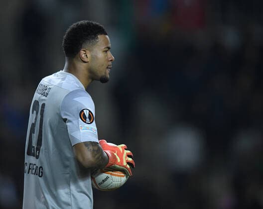 SC Freiburg goalkeeper Noah Atubolu holds the ball during the UEFA Europa League Group G match between Qaraba? FK and SC Freiburg at The Tofiq Bahramov Republican Stadium in Baku, Azerbaijan  Copyright: xx