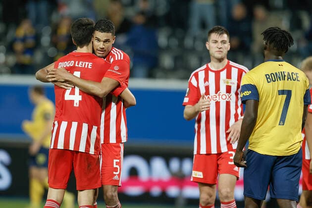 Berlin s players celebrate after winning a soccer match between Belgian Royale Union Saint-Gilloise and German Union Berlin, Thursday 03 November 2022 in Leuven, on day 6 6 of the Uefa Europa League group stage. BRUNOxFAHY  x48598781x