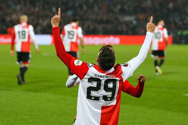 ROTTERDAM, 3-11-2022, Stadium de Kuip, the UEFA Europa League Feyenoord - Lazio Roma, Feyenoord player Santiago Gimenez scores 1-0 Feyenoord - Lazio  x19135110x Copyright: