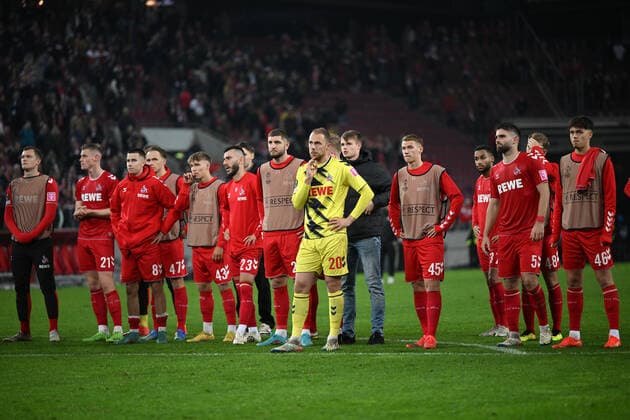 Cologne players disappointment 03 11 2022, football, UEFA Europa Conference League, 2022 23 season, group stage, matchday 6 1 FC Köln OGC Nice Koeln RheinEnergieStadion Nordrhein Westfalen Germany Team2