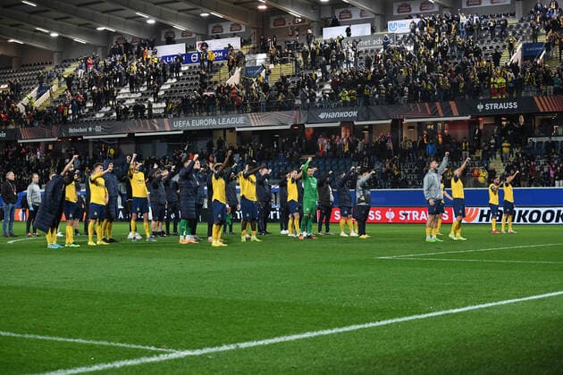 Football, Men, 2022 2023 season, Europa League group stage, Group D, Matchday 6 , Royale Union Saint Gilloise 1 FC Union Berlin, Royale Union Saint Gilloise players celebrate winning the group , 03 11 2022, Copyright: xSebastianxRäppold MatthiasxKochx
