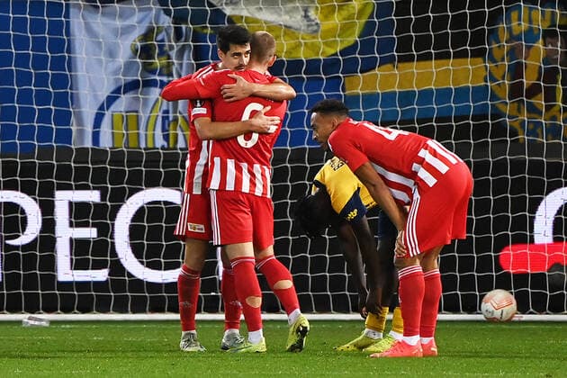 Football, Men, 2022 2023 season, Europa League group stage, Group D, matchday 6 , Royale Union Saint Gilloise 1 FC Union Berlin, v l Diogo Leite 1 FC Union Berlin, 4 , Julian Ryerson 1 FC Union Berlin, 6 and Jamie Leweling 1 FC Union Berlin, 40 final cheer, celebrate after 0 1 win, 03 11 2022, Copyright: xMatthiasxKochx