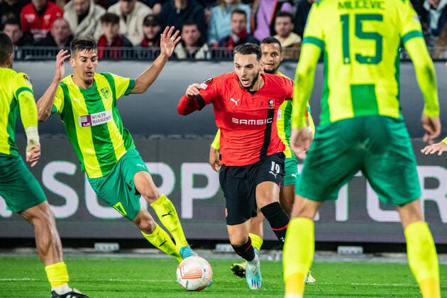 Amine Gouiri (Stade Rennais) FOOTBALL : Stade Rennais x AEK Larnaca - Ligue Europa - JournÃ e 6 - 03 11 2022 BaptisteAutissier Panoramic 