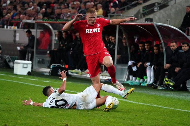 Football, UEFA Europa Conference League, 2022 2023 season, Group Stage, Group D, Matchday 6 , 1 FC Cologne OGC Nice , 03 11 2022 , Rheinenergiestadion Cologne Youcef Atal, OGC Nice, Kristian Pedersen, FC Cologne