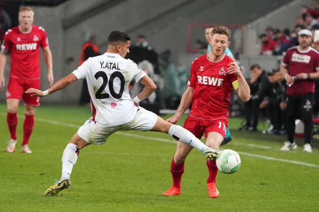 Football, UEFA Europa Conference League, 2022 2023 season, Group Stage, Group D, Matchday 6 , 1 FC Cologne OGC Nice , 03 11 2022 , Rheinenergiestadion Cologne Youcef Atal, OGC Nice, Florian Kainz FC Cologne