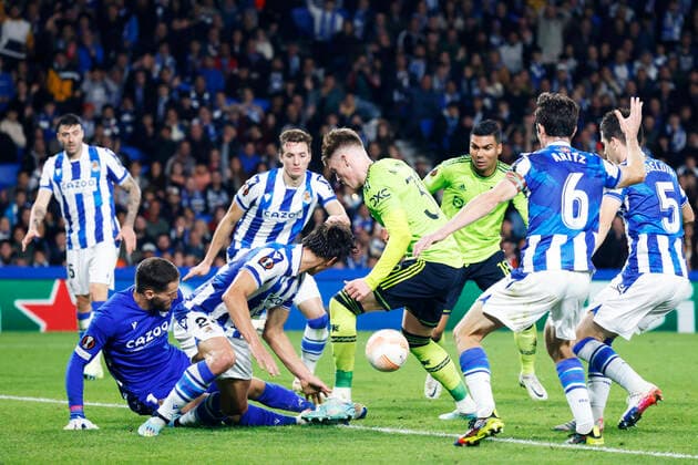 Two team group, Mannschaftsbild, Totale NOVEMBER 3, 2022 - Football Soccer : UEFA Europa League match between Real Sociedad 0-1 Manchester United, ManU at Reale Arena in San Sebastian, Spain. Noxthirdxpartyxsales  (202916679)