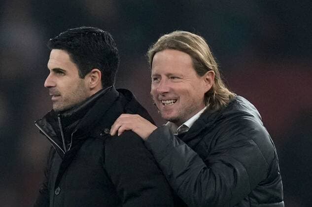 Mandatory Credit: Photo by Dave Shopland Shutterstock (13602543bd) FC Zurich Head Coach Bo Henriksen with Mikel Arteta Arsenal Manager after final whistle Arsenal v FC Zurich, UEFA Europa League, Group A, Football, Emirates Stadium, London, UK - 03 Nov 2022 EDITORIAL USE ONLY No use with unauthorised audio, video, data, fixture lists, club league logos or live services. Online in-match use limited to 120 images, no video emulation. No use in betting, games or single club league player publications. Arsenal v FC Zurich, UEFA Europa League, Group A, Football, Emirates Stadium, London, UK - 03 Nov 2022 EDITORIAL USE ONLY No use with unauthorised audio, video, data, fixture lists, club league logos or live services. Online in-match use limited to 120 images, no video emulation. No use in betting, games or single club league player publications. Copyright: xDavexShopland Shutterstockx 13602543bd