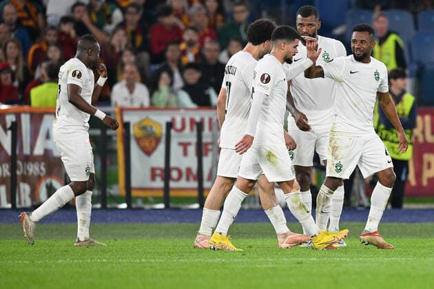 3rd November 2022; Olimpico Stadium, Roma, Italy; Uefa Europa League football Match, Roma versus Ludogorets; Ludogorets players celebrates after scoring the goal 0-1 in the 42nd minute  ActionPlus12444792 AllShotLive