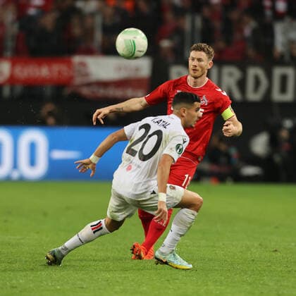 Youcef Atal Nice , Florian Kainz Cologne , Conference League, Cologne, Germany, 06 10 2022, 1 FC Cologne OGC Nice
