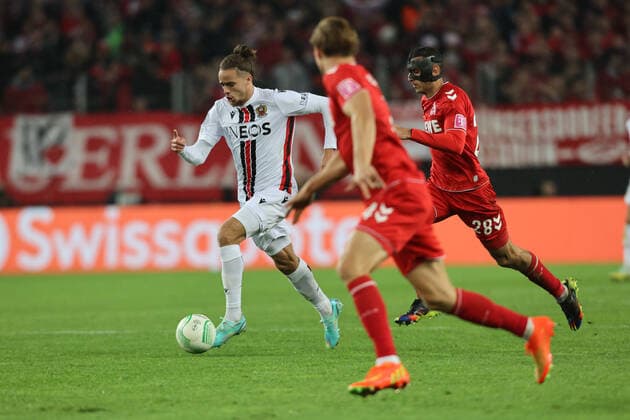 Billal Brahimi Nice , Ellyes Skhiri Cologne , Conference League, Cologne, Germany, 06 10 2022, 1 FC Cologne OGC Nice