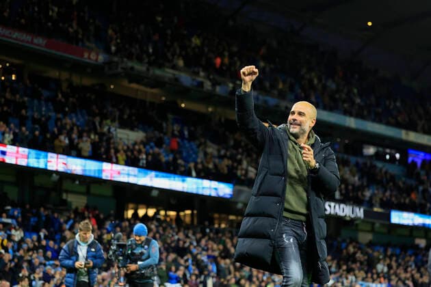 Premier League Manchester City v Fulham Pep Guardiola the Manchester City manager celebrates the 2-1 victory at the end of the Premier League match Manchester City vs Fulham at Etihad Stadium, Manchester, United Kingdom, 5th November 2022 (Photo by Conor Molloy News Images) Manchester Etihad Stadium Manchester United, ManU Kingdom Copyright: xConorxMolloy NewsxImagesx