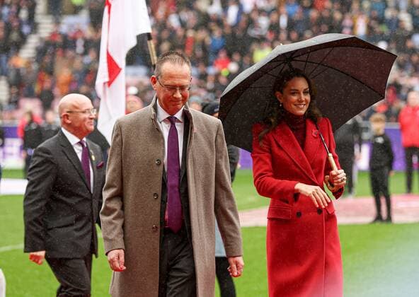 Mandatory Credit: Photo by Paul Currie Shutterstock (13608439bc) Catherine Princess of Wales before the start of the match England v Papua New Guinea, Rugby League World Cup 2021, Quarter Final, Rugby League, DW Stadium, Wigan, UK - 05 Nov 2022 England v Papua New Guinea, Rugby League World Cup 2021, Quarter Final, Rugby League, DW Stadium, Wigan, UK - 05 Nov 2022 Copyright: xPaulxCurrie Shutterstockx 13608439bc