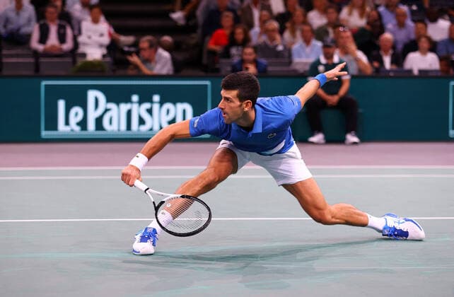 Mandatory Credit: Photo by Ella Ling Shutterstock (13514240by) Novak Djokovic of Serbia in action Rolex Paris Masters, Day Seven, Tennis, AccorHotels Arena, Paris, France - 06 Nov 2022 Rolex Paris Masters, Day Seven, Tennis, AccorHotels Arena, Paris, France - 06 Nov 2022  Copyright: xEllaxLing Shutterstockx 13514240by