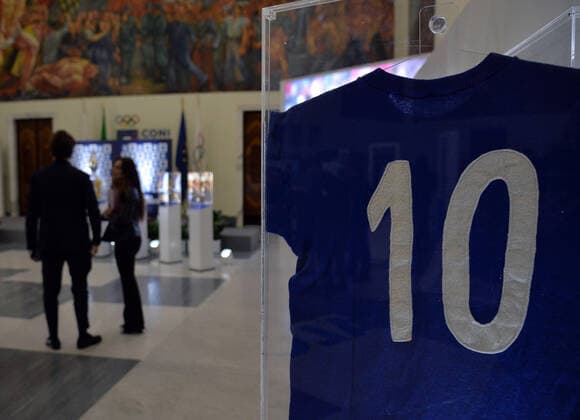 November 9, 2022, ROME, ITALY: Inauguration of the exhibition of soccer memorabilia from the 1930s La Storia siamo noi ( We are history ) at the CONI Hall of Honor, in Rome, Italy, 09 November 2022. From the cup won at the last European championships to many memorabilia that have accompanied the history of soccer in Italy: the national team, Nationalteam is on display in Rome at the CONI Hall of Honor today and tomorrow with some of the jewels of the Coverciano Football Museum. We are the story - the title of the exhibition open to the public on 9 and 10 November, with free admission - which will allow visitors to closely admire part of the immense heritage of memorabilia, trophies, jerseys, balls, shoes, memorabilia and images of all kinds related to the 112 years of the Azzurri available at the historic headquarters of the Football Museum, which has been located since 1990 next to the Federal Technical Center of Coverciano..ANSA FABIO CIMAGLIA Italy: soccer, exhibition La Storia siamo noi  - ZUMAa110 20221109_zaf_a110_006 Copyright: xFabioxCimagliax