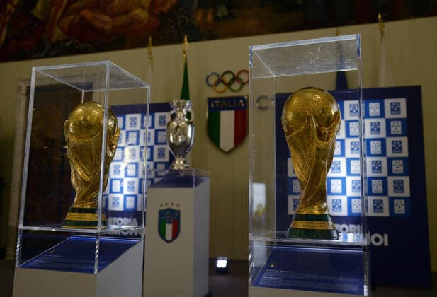 November 9, 2022, ROME, ITALY: Inauguration of the exhibition of soccer memorabilia from the 1930s La Storia siamo noi ( We are history ) at the CONI Hall of Honor, in Rome, Italy, 09 November 2022. From the cup won at the last European championships to many memorabilia that have accompanied the history of soccer in Italy: the national team, Nationalteam is on display in Rome at the CONI Hall of Honor today and tomorrow with some of the jewels of the Coverciano Football Museum. We are the story - the title of the exhibition open to the public on 9 and 10 November, with free admission - which will allow visitors to closely admire part of the immense heritage of memorabilia, trophies, jerseys, balls, shoes, memorabilia and images of all kinds related to the 112 years of the Azzurri available at the historic headquarters of the Football Museum, which has been located since 1990 next to the Federal Technical Center of Coverciano..ANSA FABIO CIMAGLIA ROME ITALY - ZUMAa110 20221109_zaf_a110_008 Copyright: xFabioxCimagliax