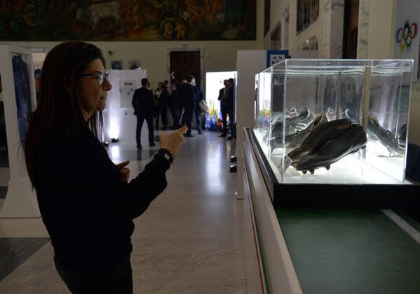 November 9, 2022, ROME, ITALY: Inauguration of the exhibition of soccer memorabilia from the 1930s La Storia siamo noi ( We are history ) at the CONI Hall of Honor, in Rome, Italy, 09 November 2022. From the cup won at the last European championships to many memorabilia that have accompanied the history of soccer in Italy: the national team, Nationalteam is on display in Rome at the CONI Hall of Honor today and tomorrow with some of the jewels of the Coverciano Football Museum. We are the story - the title of the exhibition open to the public on 9 and 10 November, with free admission - which will allow visitors to closely admire part of the immense heritage of memorabilia, trophies, jerseys, balls, shoes, memorabilia and images of all kinds related to the 112 years of the Azzurri available at the historic headquarters of the Football Museum, which has been located since 1990 next to the Federal Technical Center of Coverciano..ANSA FABIO CIMAGLIA Italy: soccer, exhibition La Storia siamo noi  - ZUMAa110 20221109_zaf_a110_010 Copyright: xFabioxCimagliax