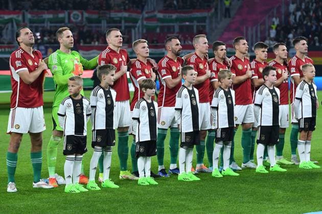 Soccer UEFA Nations League Germany Hungary on 23 09 2022 at Red Bull Arena in Leipzig team photo team photo Ungarm DFB regulations prohibit any use of photographs as image sequences and or quasi video xRx