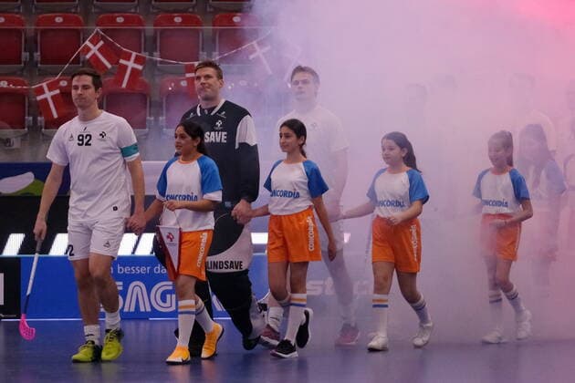 IFF Men s World Floorball Championship 2022 Canada vs Denmark - Team Denmark incoming Winterthur AXA Arena Zürich Schweiz Copyright: xSergioxBrunettix