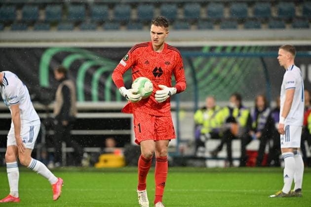 BELGIUM SOCCER UCL D6 F AA GENT VS MOLDE FK goalkeeper Jacob Karlstrom (1) of Molde pictured during a soccer game between AA Gent and Molde FK during the sixth and last matchday in group F in the Uefa Europa Conference League for the 2022-2023 season , on Thursday 3 th of November 2022 in Gent , Belgium . PHOTO DAVID CATRY SPORTPIX Gent Ghelamco Arena Oost-Vlaanderen Belgium  Copyright: xSportpix.bex xDavidxCatryxDavidxCatryx