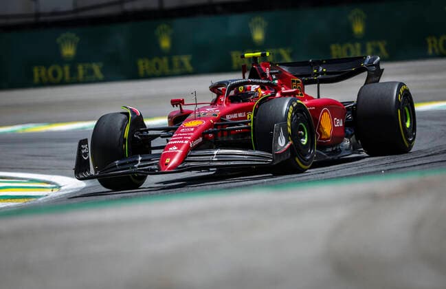 55 SAINZ Carlos (spa), Scuderia Ferrari F1-75, action during the Formula 1 Heineken Grande Premio de Sao Paulo 2022, Sao Paulo Grand Prix Grand Prix 2022, 21st round of the 2022 FIA Formula One World Championship, WM, Weltmeisterschaft from November 11 to 13, 2022 on the Interlagos Circuit, in Sao Paulo, Brazil - F1 - SAO PAULO GRAND PRIX 2022 DPPI Panoramic  GOOD4630