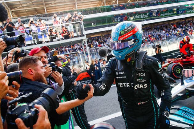RUSSELL George (gbr), Mercedes AMG F1 Team W13, portrait during the Formula 1 Heineken Grande Premio de Sao Paulo 2022, Sao Paulo Grand Prix Grand Prix 2022, 21st round of the 2022 FIA Formula One World Championship, WM, Weltmeisterschaft from November 11 to 13, 2022 on the Interlagos Circuit, in Sao Paulo, Brazil - F1 - SAO PAULO GRAND PRIX 2022 DPPI Panoramic  00122047__V2_0353