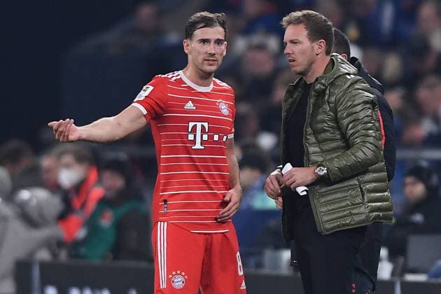 Soccer 1 Bundesliga 15 Matchday FC Schalke 04 FC Bayern Munich on 12 11 2022 at the Veltins Arena in Gelsenkirchen Leon Goretzka Munich , left Julian Nagelsmann coach head coach Munich , right DFL regulations prohibit any use of photographs as image sequences and or quasi video xHDx