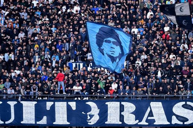 SSC Napoli v Udinese Calcio - Serie A Supporters of SSC Napoli with a flag of Diego Armando Maradona during the Serie A match between SSC Napoli and Udinese Calcio at Stadio Diego Armando Maradona, Naples, Italy on 12 November 2022. Naples Naples Italy  Copyright: xGiuseppexMaffiax originalFilename:maffia-sscnapol221112_npeHv.jpg