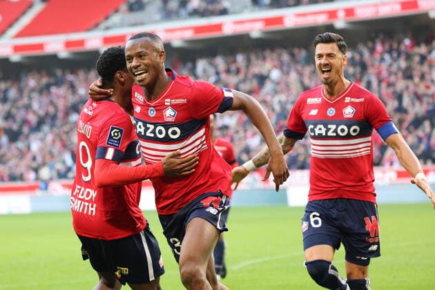 Fußball, OSC Lille - SCO Angers Joie de Tiago Djalo lors du match LOSC - Angers - Ligue 1 Uber Eats - Decathlon Arena stade Pierre Mauroy Villeneuve d Ascq - 13 novembre 2022 FOOTBALL : LOSC vs ANGERS - Ligue1 Uber Eats - 13 11 2022 LaurentSanson Panoramic 