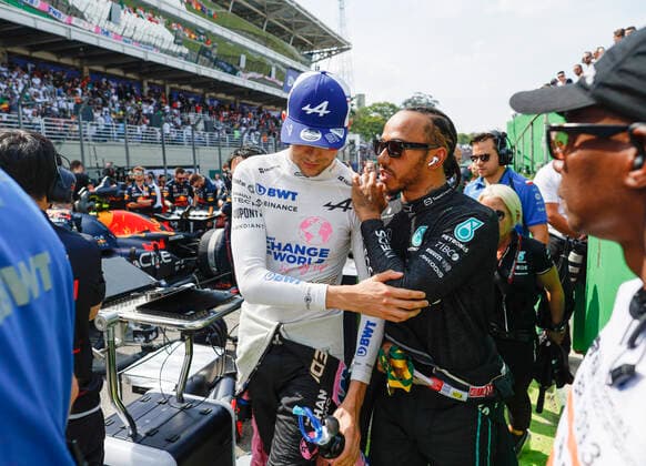 31 Esteban Ocon FRA, BWT Alpine F1 Team , 44 Lewis Hamilton GBR, Mercedes AMG Petronas F1 Team , F1 Grand Prix of Brazil at Autodromo Jose Carlos Pace on November 13, 2022 in Sao Paulo, Brazil Photo by HOCH ZWEI Sao Paulo Brazil