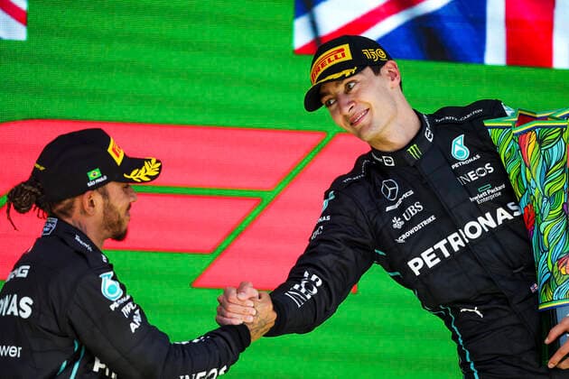 44 Lewis Hamilton GBR, Mercedes AMG Petronas F1 Team , 63 George Russell GBR, Mercedes AMG Petronas F1 Team , F1 Grand Prix of Brazil at Autodromo Jose Carlos Pace on November 13, 2022 in Sao Paulo, Brazil Photo by HOCH ZWEI Sao Paulo Brazil