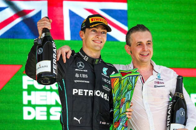 63 George Russell GBR, Mercedes AMG Petronas F1 Team , Riccardo Musconi ITA, Mercedes AMG Petronas F1 Team , F1 Grand Prix of Brazil at Autodromo Jose Carlos Pace on November 13, 2022 in Sao Paulo, Brazil Photo by HOCH ZWEI Sao Paulo Brazil