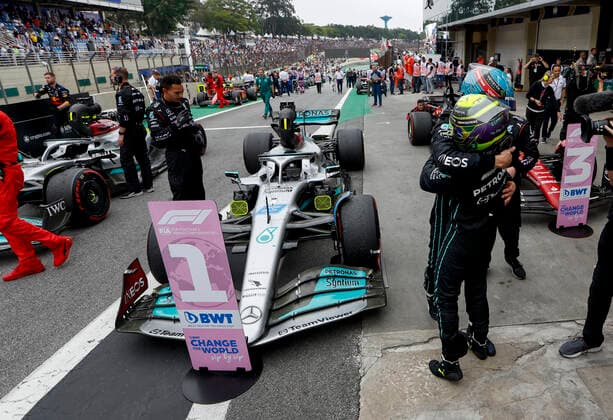 44 Lewis Hamilton GBR, Mercedes AMG Petronas F1 Team , 63 George Russell GBR, Mercedes AMG Petronas F1 Team , F1 Grand Prix of Brazil at Autodromo Jose Carlos Pace on November 13, 2022 in Sao Paulo, Brazil Photo by HOCH ZWEI Sao Paulo Brazil
