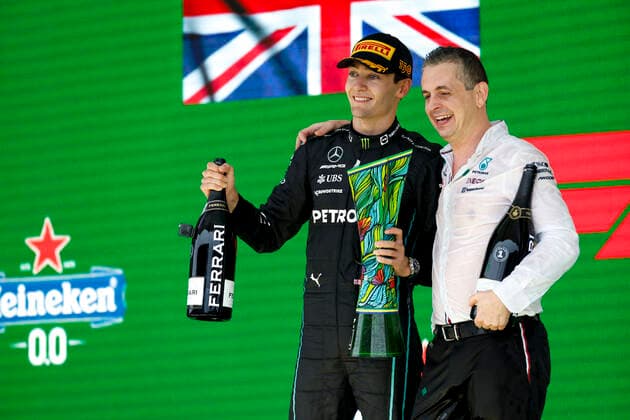 63 George Russell GBR, Mercedes AMG Petronas F1 Team , Riccardo Musconi ITA, Mercedes AMG Petronas F1 Team , F1 Grand Prix of Brazil at Autodromo Jose Carlos Pace on November 13, 2022 in Sao Paulo, Brazil Photo by HOCH ZWEI Sao Paulo Brazil