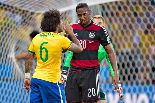 193080714JDI_BRA_GER_MARCELO Foto de accion durante el partido Brasil vas Alemania, partido numero 61 correspondiente a la Semifinal del Mundial Brasil 2014, en la Foto: 6 MARCELO-bra-20 Jerome BOATENG-ale 08 07 2014 MEXSPORT OMAR MARTINEZ Estadio Mineirao BELO HORIZONTE MINAS GERAIS BRASIL  Copyright: xOMARxMARTINEZx 193080714JDI_BRA_GER_MARCELO72