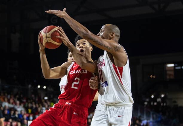 November 13, 2022, EDMONTON, AB, CANADA: Canada s Trae Bell-hates (2) gets around Panama s Ernesto Ogivie (11) during first half FIBA World Cup Qualifiers action in Edmonton, Sunday, Nov. 13, 2022. Canada News - November 13, 2022  - ZUMAc35_ 20221113_zaf_c35_133 Copyright: xJasonxFransonx