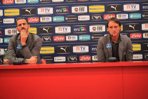 November 16, 2022, Tirana, Albania: Roberto Mancini head coach of Italy and Leonardo Bonucci of Italy during the press conference, PK, Pressekonferenz the day before the friendly football game between the national teams of Albania and Italy, at Air Albania Stadium on 15 November 2022, Tirana, Albania. Photo . friendly football match - Albania vs Italy, Tirana, Albania - ZUMAl164 20221116_zsa_l164_004 Copyright: xNderimxKacelix
