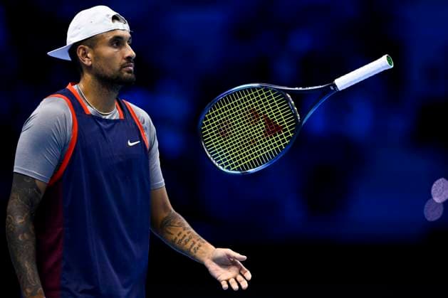 Nitto ATP, Tennis Herren Finals - Day Four Nick Kyrgios of Australia spins the tennis racket during his round robin match with Thanasi Kokkinakis of Australia against Ivan Dodig of Croatia and Austin Krajicek of USA during day four of the Nitto ATP Finals. Thanasi Kokkinakis and Nick Kyrgios won the match 3-6, 6-4, 10-6. Turin Italy Copyright: xNicolòxCampox