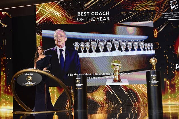 Foto Fabio Ferrari LaPresse - 17 Novembre 2022 - Dubai, Emirati Arabi Uniti - - Calcio -17ma edizione di Dubai International Sports Conference - Globe Soccer Awards 2022. Nella foto: Florentino Perez - Best President of the year November 17, 2022 Dubai, United Arab Emirates - sport - Soccer - 17th edition of the Dubai International Sports Conference - Globe Soccer Awards 2022. In the pic: Florentino Perez - Best President of the year  Copyright: xFabioxFerrari LaPressex
