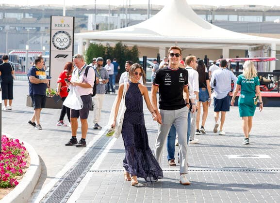 63 George Russell GBR, Mercedes AMG Petronas F1 Team and his girlfriend Carmen Montero Mundt, F1 Grand Prix of Abu Dhabi at Yas Marina Circuit on November 19, 2022 in Abu Dhabi, United Arab Emirates Photo by HOCH ZWEI Abu Dhabi United Arab Emirates