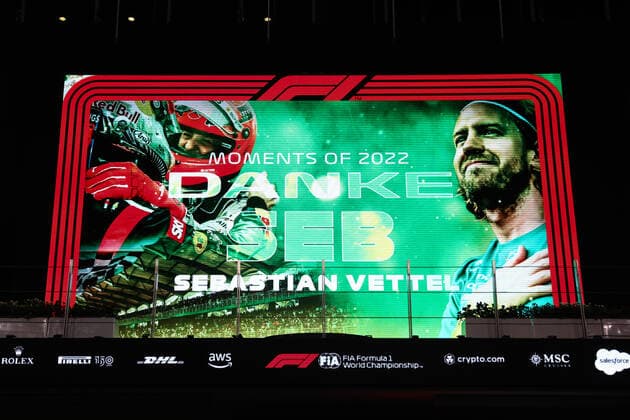 Tribute To Sebastian Vettel In Abu Dhabi A podium is seen during the tribute run to Sebastian Vettel, who will retire Formula 1 after the Abu Dhabi Grand Prix, at Yas Marina Circuit in Abu Dhabi, United Arab Emirates on November 19, 2022. Abu Dhabi United Arab Emirates  Copyright: xJakubxPorzyckix originalFilename:porzycki-tributet221119_npoGh.jpg