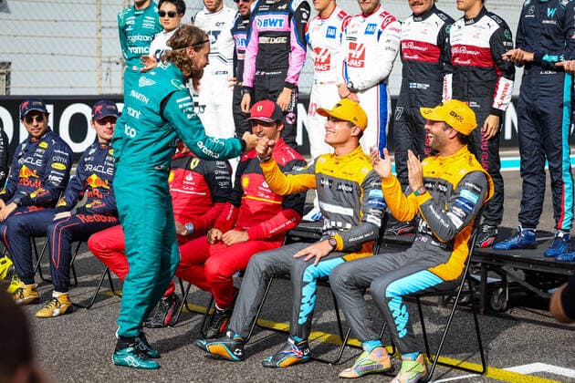 VETTEL Sebastian (ger), Aston Martin F1 Team AMR22, NORRIS Lando (gbr), McLaren F1 Team MCL36, RICCIARDO Daniel (aus), McLaren F1 Team MCL36, portrait during the Formula 1 Etihad Airways Abu Dhabi Grand Prix 2022, 22nd round of the 2022 FIA Formula One World Championship, WM, Weltmeisterschaft from November 18 to 20, 2022 on the Yas Marina Circuit, in Yas Island, Abu Dhabi - F1 - ABU DHABI GRAND PRIX 2022 - RACE DPPI Panoramic  20221120_GOOD0120