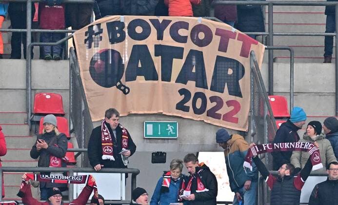 20 11 2022 football women ladies season 2022 2023 DFB Pokal club cup round of 16 1 FC Nürnberg FCN Club VfL Wolfsburg Sportfoto Zink regulations prohibit any use of photographs as image sequences and or quasi video Clubfans fans fan block boycott Quatar