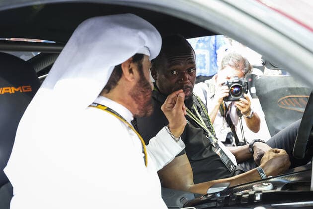 BEN SULAYEM Mohammed (uae), President of the FIA, portrait, BOLT Usain (jam), Olympic Champion during the Formula 1 Etihad Airways Abu Dhabi Grand Prix 2022, 22nd round of the 2022 FIA Formula One World Championship, WM, Weltmeisterschaft from November 18 to 20, 2022 on the Yas Marina Circuit, in Yas Island, Abu Dhabi - F1 - ABU DHABI GRAND PRIX 2022 - RACE DPPI Panoramic  00122050_G00D1381.JPG