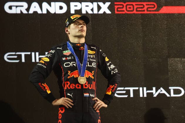 F1 Abu Dhabi Grand Prix Max Verstappen of Red Bull Racing on the podium after the Formula 1 Abu Dhabi Grand Prix at Yas Marina Circuit in Abu Dhabi, United Arab Emirates on November 20, 2022. Abu Dhabi United Arab Emirates  Copyright: xJakubxPorzyckix originalFilename:porzycki-f1abudha221120_npOaU.jpg
