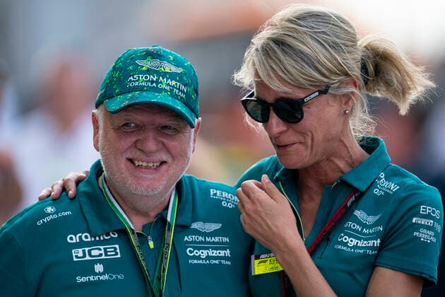 November 20, 2022, Abu Dhabi, United Arab Emirates: NORBERT VETTEL (SebastianÃ¢â‚¬â ¢s Vettel father) and BRITTA ROESKE (Aston Martin F1 Team Public Relations Manager) on the starting grid before the 2022 FIA Formula 1 Abu Dhabi Grand Prix at Yas Marina Circuit in Abu Dhabi, United Arab Emirates. Abu Dhabi United Arab Emirates - ZUMAg147 20221120_zap_g147_120 Copyright: xJamesxGasperottix