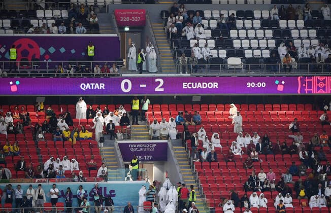 Fussball, Herren, Saison 2022 23, WM in Katar, Gruppe A (1. Spieltag), Eröffnungsspiel, Katar - Euador im Al-Bayt Stadium in Al-Khor, leere Ränge, 20.11. 2022, *** Football, Men, 2022 23 season, World Cup in Qatar, Group A 1 matchday , opening match, Qatar Euador at Al Bayt Stadium in Al Khor, empty stands, 20 11 2022, Copyright: xMatthiasxKochx