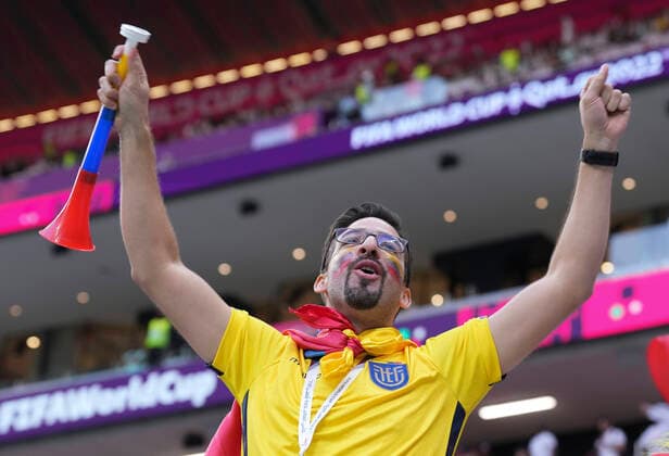 (221120) -- AL KHOR, Nov. 20, 2022 -- A Fan is seen inside the stadium before the Group A match between Qatar and Ecuador at the 2022 FIFA World Cup, WM, Weltmeisterschaft, Fussball at Al Bayt Stadium in Al Khor, Qatar, Nov. 20, 2022. ) (SP)QATAR-AL KHOR-2022 WORLD CUP-GROUP A-QAT VS ECU ZhengxHuansong 