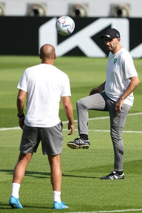 Morocco Training Session - FIFA World Cup, WM, Weltmeisterschaft, Fussball Qatar 2022 Head Coach of Morocco Walid Regragui during Morocco training session at Al Duhail SC training center in Doha, Qatar on November 21, 2022. GoranxStanzl PIXSELL