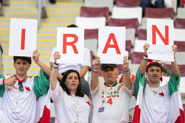 DOHA, QATAR - NOVEMBER 21: Iran fans ahead of the FIFA World Cup, WM, Weltmeisterschaft, Fussball Qatar 2022 Group B match between England and IR Iran at Khalifa International Stadium on November 21, 2022 in Doha, Qatar. (Photo by Sebastian Frej) WCS  Copyright: xSebastianxFrejx