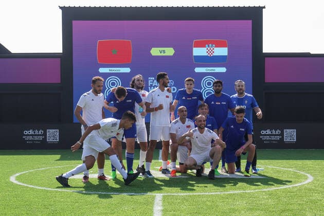 FIFA Fan World Cup, Croatia v Morocco: FIFA World Cup, WM, Weltmeisterschaft, Fussball Qatar 2022 Croatian and Moroccan fans during the FIFA Fan World Cup match between Croatia and Morocco fans at the Fifa Fan Festival at Al Bidda Park on November 22, 2022., in Doha, Qatar. IgorxKralj PIXSELL